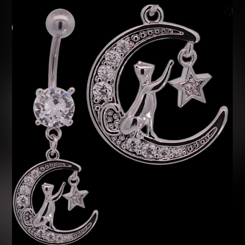 Cat and Star Navel Piercing Ring